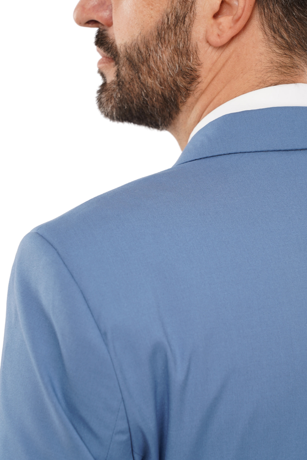 Costum Bărbați Albastru la Două Rânduri de Nasturi din Lână