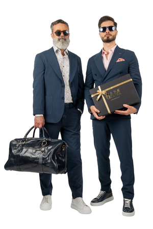 Costum Bărbați Bleu Creponat Elegant din Material Tehnic