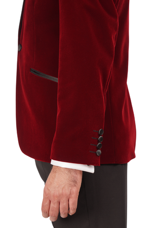 Smoking cu Sacou din Catifea Bordo și Pantaloni Negri 6AM312