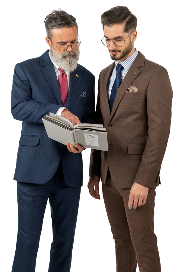 Costum Bărbați Bleumarin cu Carouri Negre din Lână