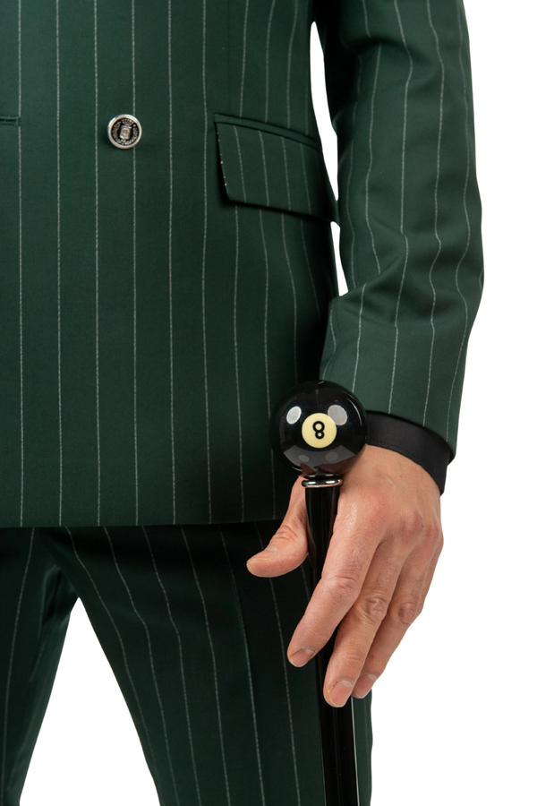 Costum Bărbați Verde cu Dungi Albe la Două Rânduri de Nasturi