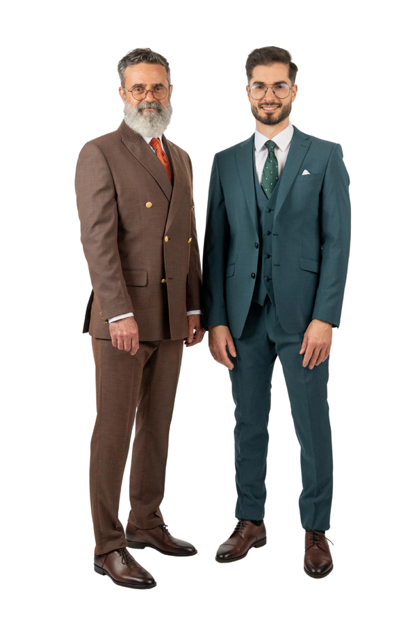 Costum Bărbați Maro Elegant la Două Rânduri de Nasturi