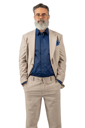 Costum Bărbați Crem Creponat din Țesătură Tehnică