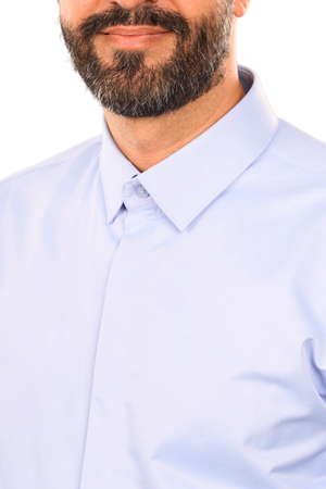 Cămașă Bărbați Albastră din Bumbac cu Nasturi Acoperiți Slim Fit