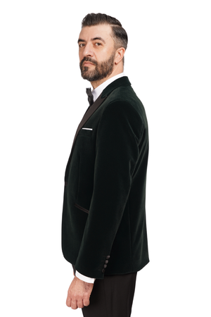 Smoking cu Sacou din Catifea Verde și Pantaloni Negri 6AM311