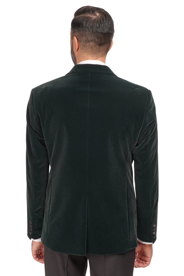 Smoking cu Sacou din Catifea Verde și Pantaloni Negri 6AM311