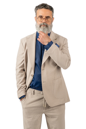 Costum Bărbați Crem Creponat din Țesătură Tehnică