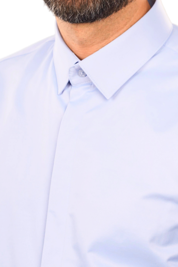 Cămașă Bărbați Albastră din Bumbac cu Nasturi Acoperiți Slim Fit 6AMCA00003
