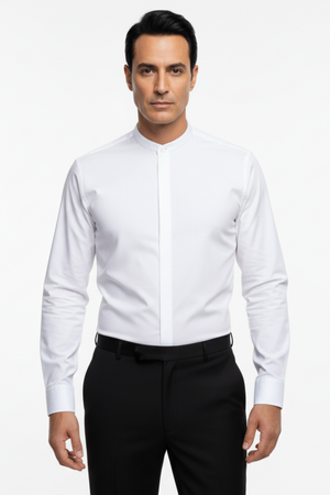 Cămașă Bărbați Albă cu Guler Tunică – 97% Bumbac