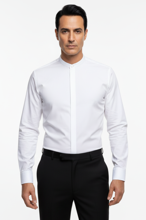Cămașă Bărbați Albă cu Guler Tunică – 97% Bumbac