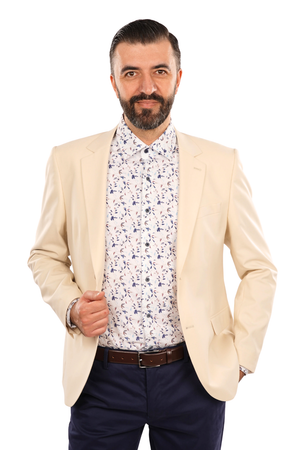 Cămașă Bărbați Albă cu Imprimeu Frunze Albastre – 95% Bumbac