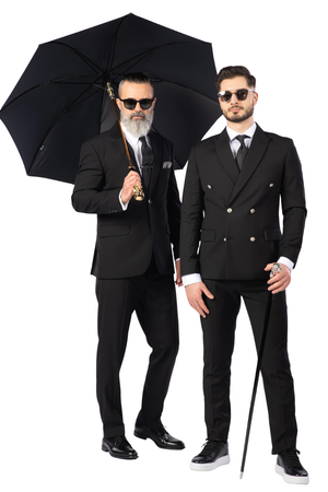 Costum Bărbați Negru Texturat la Două Rânduri de Nasturi Aurii