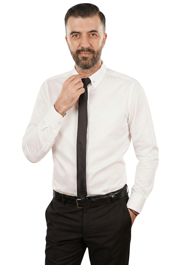 Cămașă Bărbați Albă cu Guler Pin - 100% Bumbac