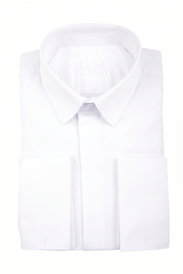 Cămașă Bărbați Albă cu Nasturi Acoperiți și Mansete pentru Butoni