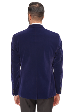 Smoking cu Sacou din Catifea Bleumarin și Pantaloni Negri 6AM310