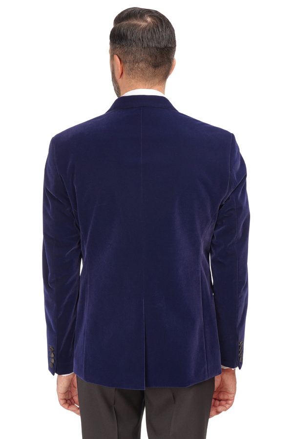 Smoking cu Sacou din Catifea Bleumarin și Pantaloni Negri 6AM310