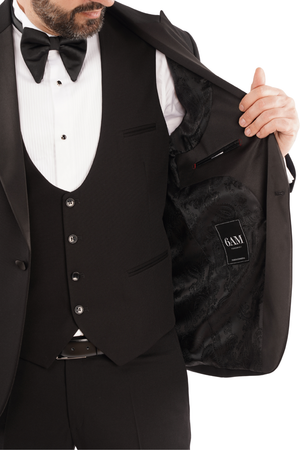 Smoking Negru Structurat cu Rever Satinat 6AM101