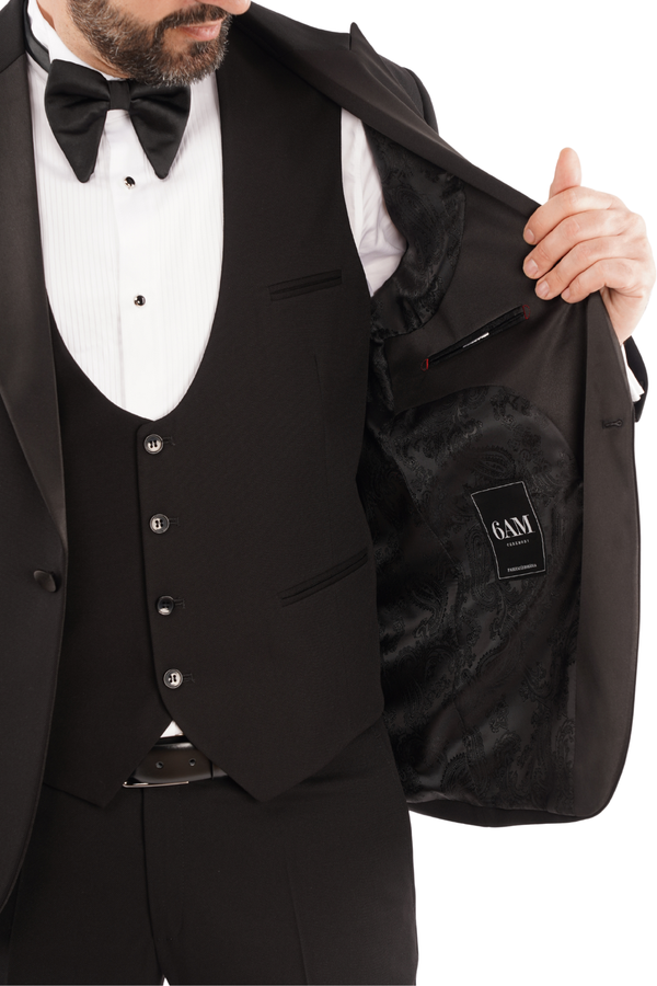 Smoking Negru Structurat cu Rever Satinat 6AM101