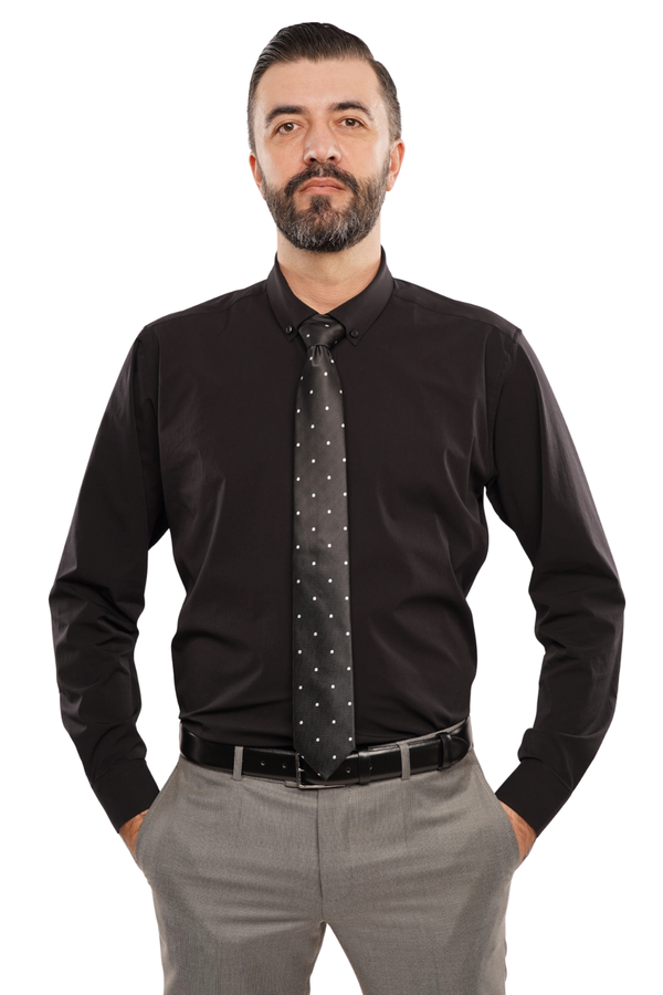 Cămașă Bărbați Neagră – Bumbac Elastic