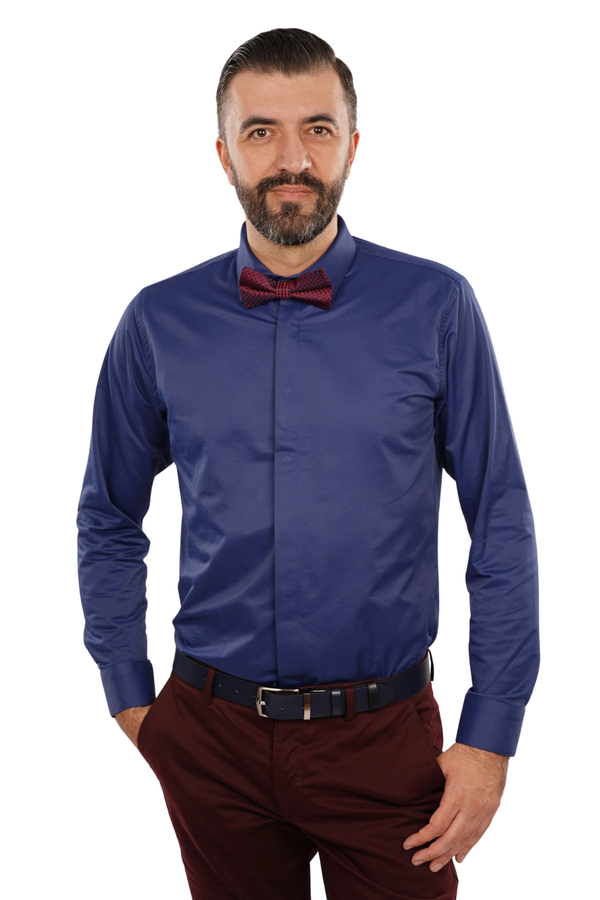 Cămașă Bărbați Albastru Uni – 97% Bumbac