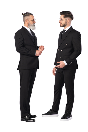 Costum Bărbați Negru Texturat la Două Rânduri de Nasturi Aurii