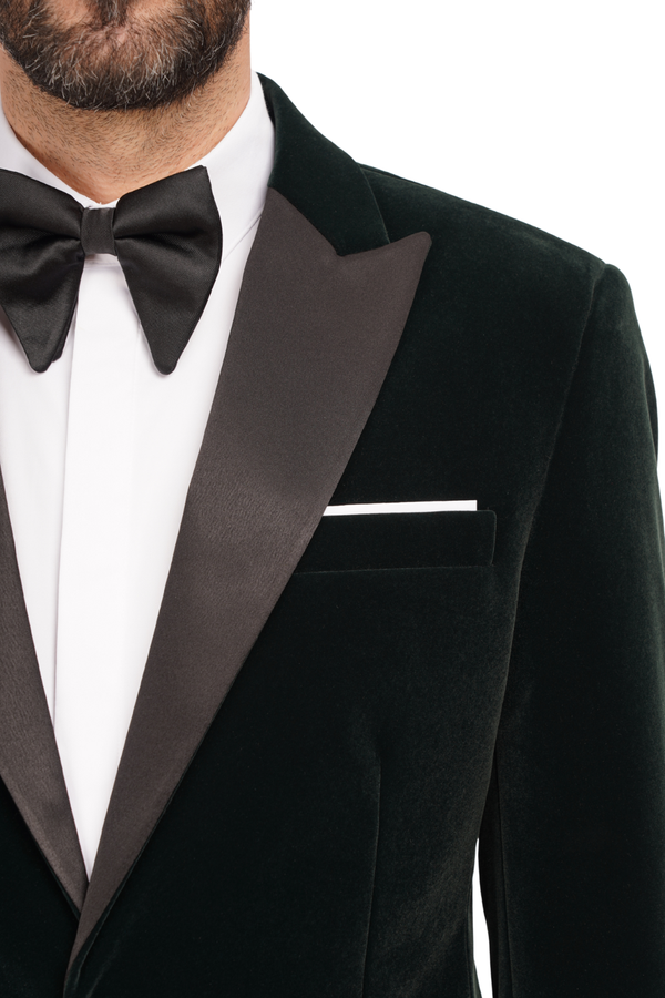 Smoking cu Sacou din Catifea Verde și Pantaloni Negri 6AM311