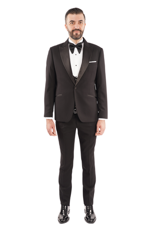 Smoking Negru Structurat cu Rever Satinat 6AM101