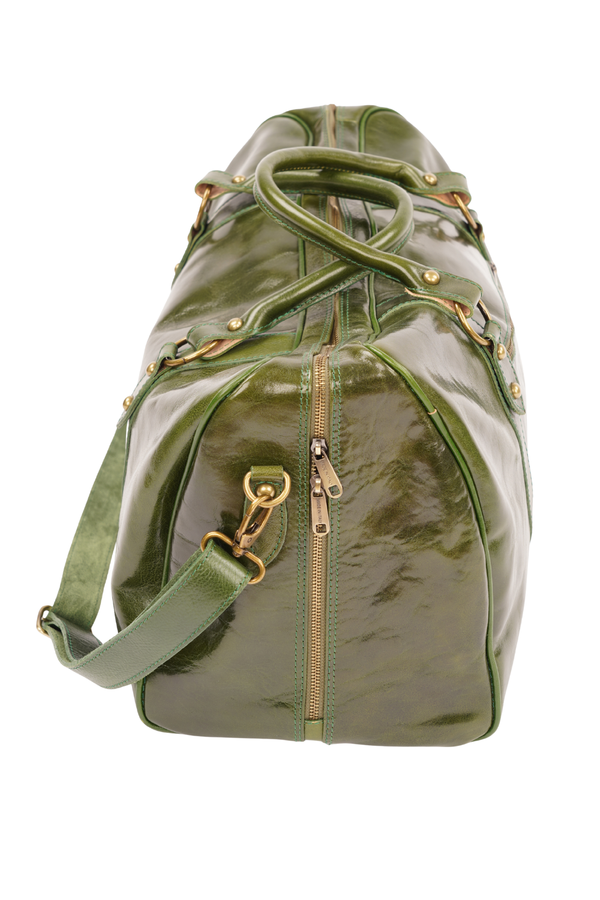 Geantă de Voiaj din Piele Naturală Verde – Made in Italy