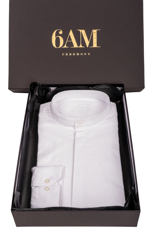 Cămașă Bărbați Albă cu Guler Tunică – 97% Bumbac