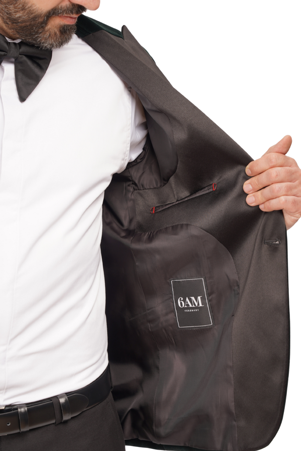 Smoking cu Sacou din Catifea Verde și Pantaloni Negri 6AM311