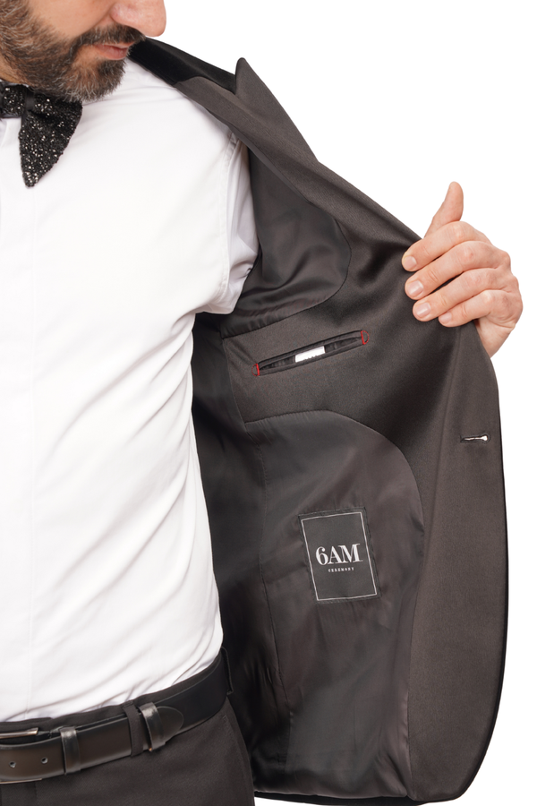 Smoking cu Sacou din Catifea Neagră și Pantaloni Negri 6AM309