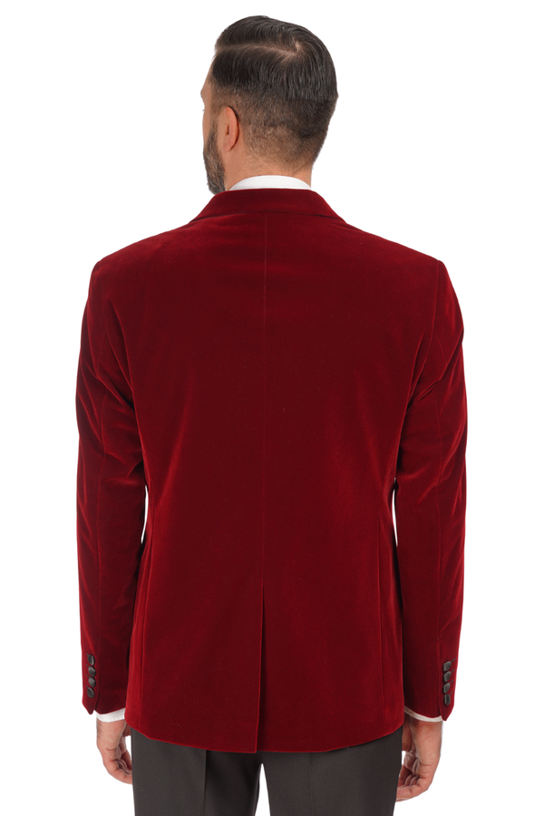 Smoking cu Sacou din Catifea Bordo și Pantaloni Negri 6AM312