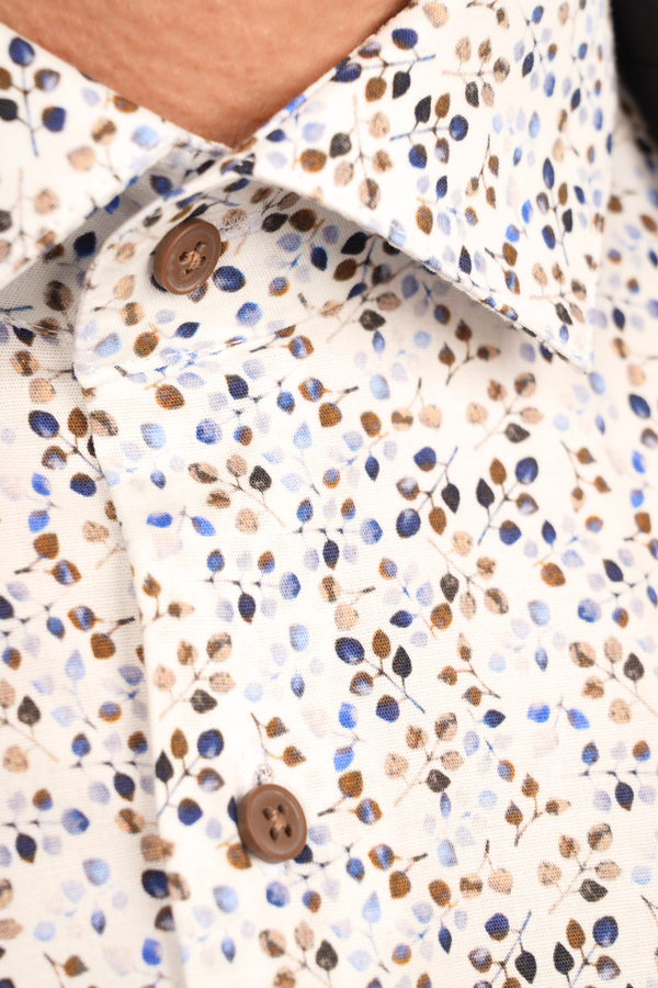 Cămașă Bărbați Albă cu Imprimeu Frunze – 95% Bumbac