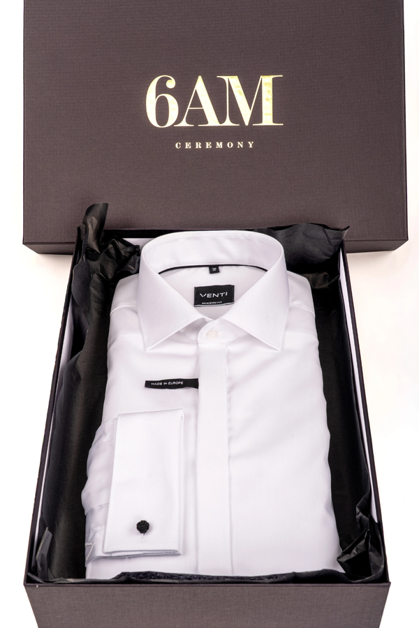 Cămașă Bărbați Albă Non-Iron – Bumbac Superfin cu Mânșetă pentru Butoni