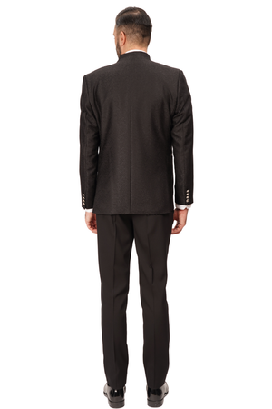 Smoking Negru cu Guler Tunică din 3 Piese 6AM612