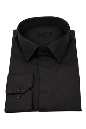 Cămașă Bărbați Neagră din Bumbac cu Nasturi Acoperiți