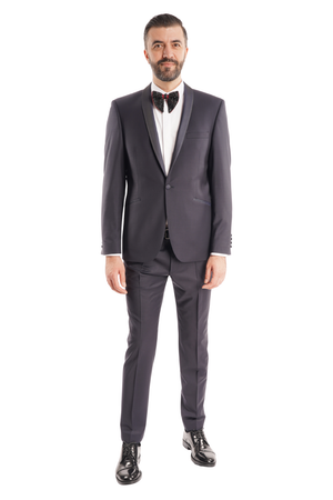 Smoking din Lână Premium Extrafină cu Rever Satinat - Bleumarin 6AM1009342