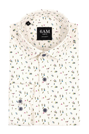 Cămașă Bărbați Albă cu Imprimeu Frunze – 95% Bumbac