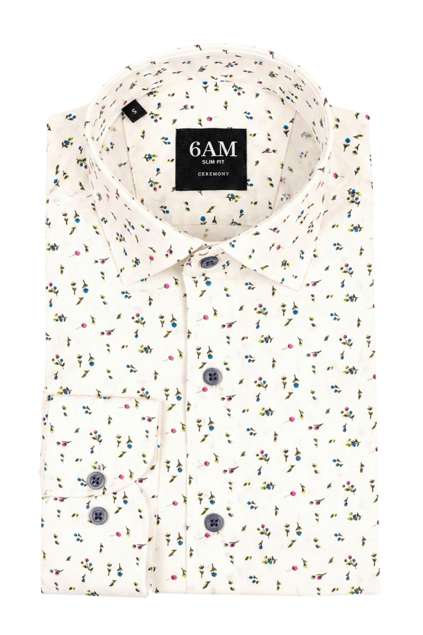 Cămașă Bărbați Albă cu Imprimeu Frunze – 95% Bumbac