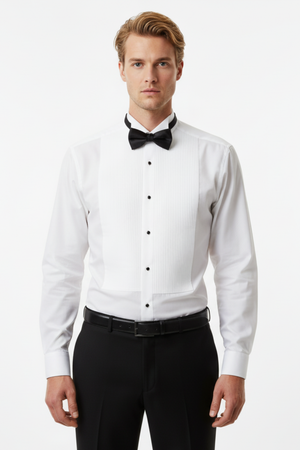 Cămașă Bărbați White Tie cu Guler Rândunică și Plastron 6AMCA00001