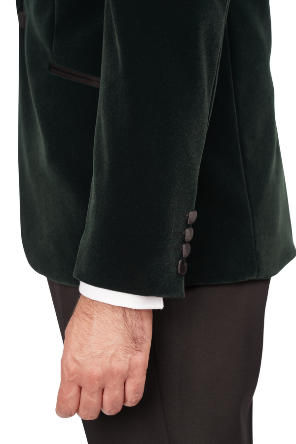 Smoking cu Sacou din Catifea Verde și Pantaloni Negri 6AM311