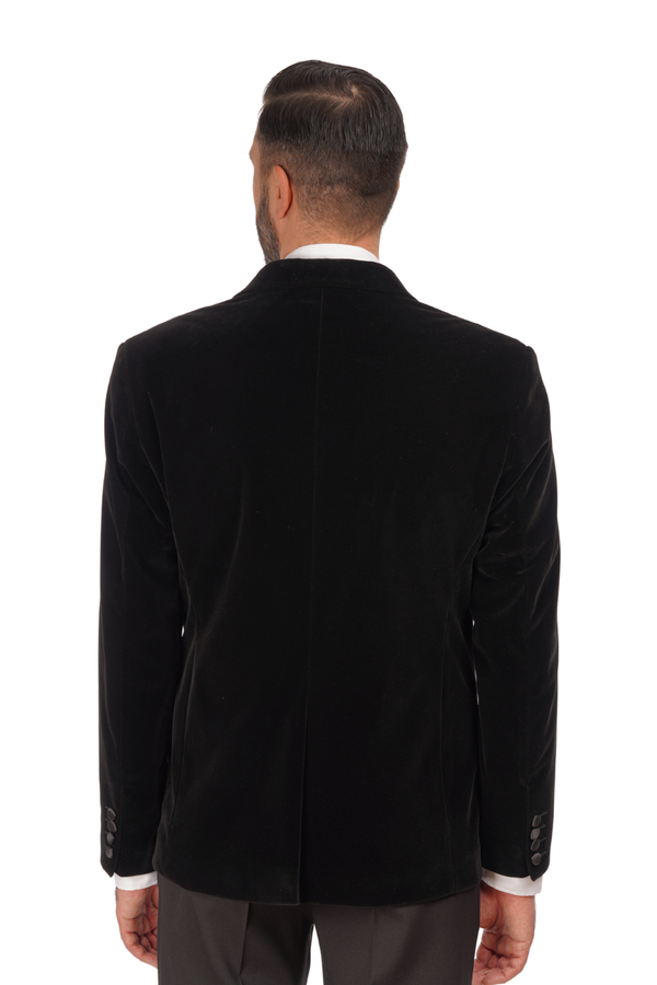 Smoking cu Sacou din Catifea Neagră și Pantaloni Negri 6AM309