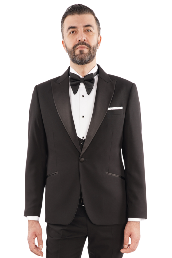 Smoking Negru Structurat cu Rever Satinat 6AM101