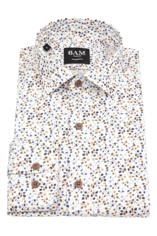 Cămașă Bărbați Albă cu Imprimeu Frunze – 95% Bumbac