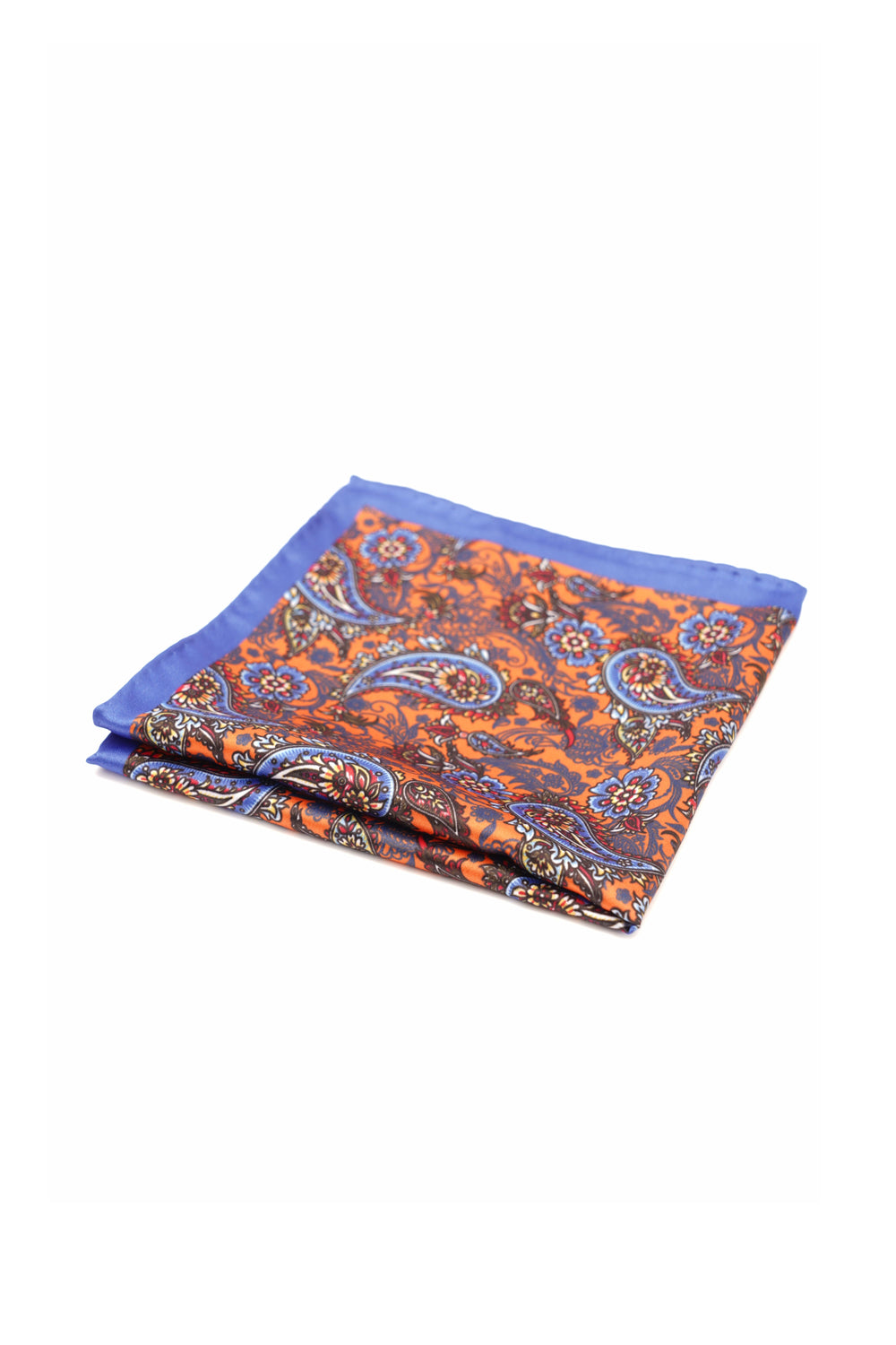 Batistă de buzunar portocalie cu model paisley albastru