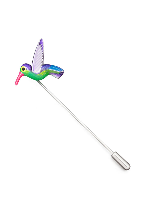 Ac de rever argintiu cu pasăre colibri colorată