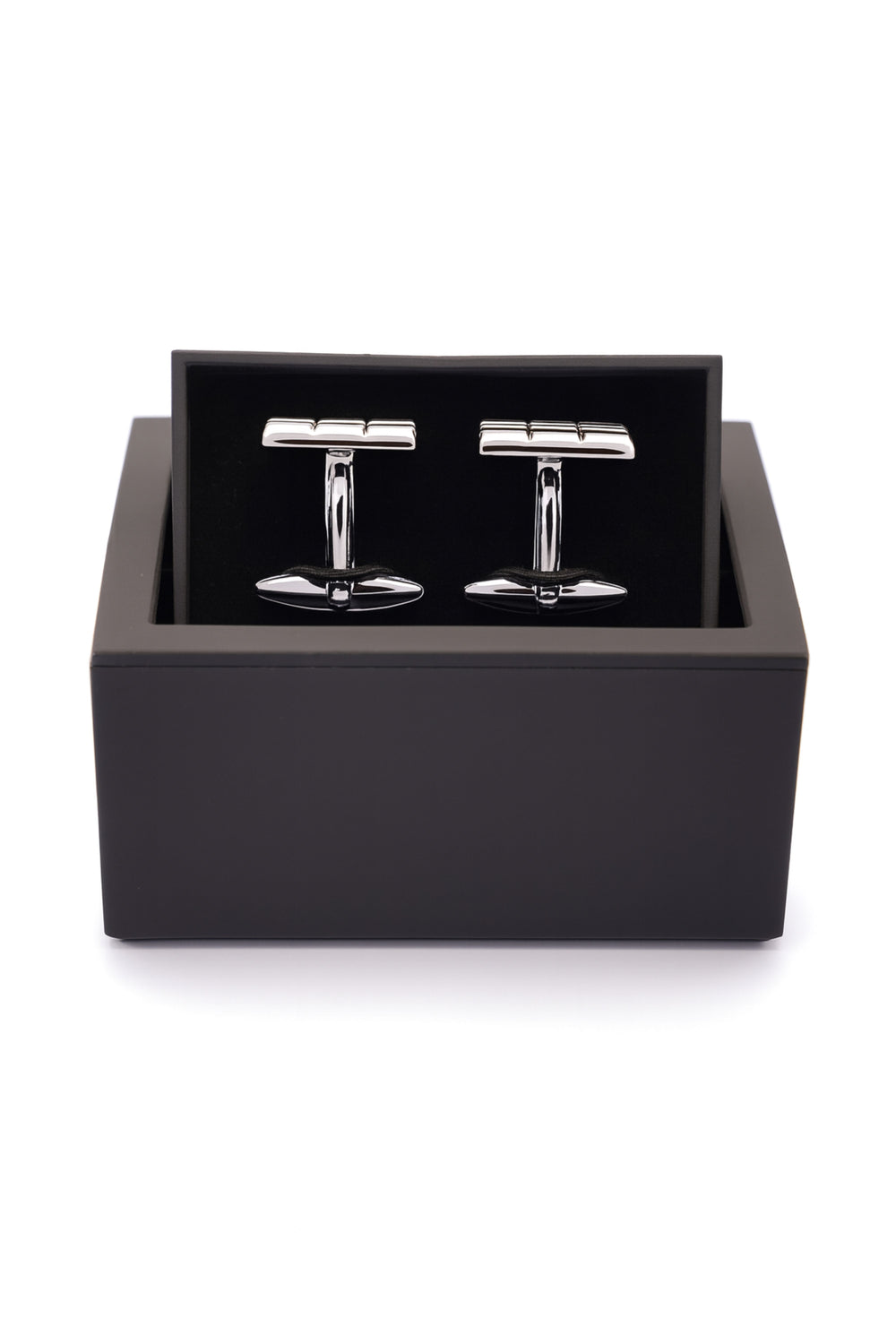 Butoni dreptunghiulari argintii cu model pătrat gravat