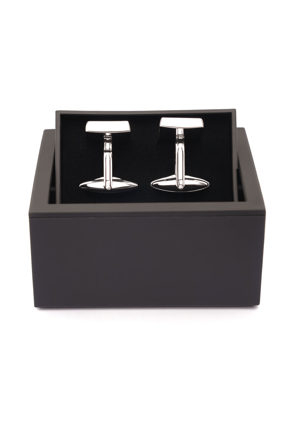 Butoni pătrați argintii cu inserție roșie