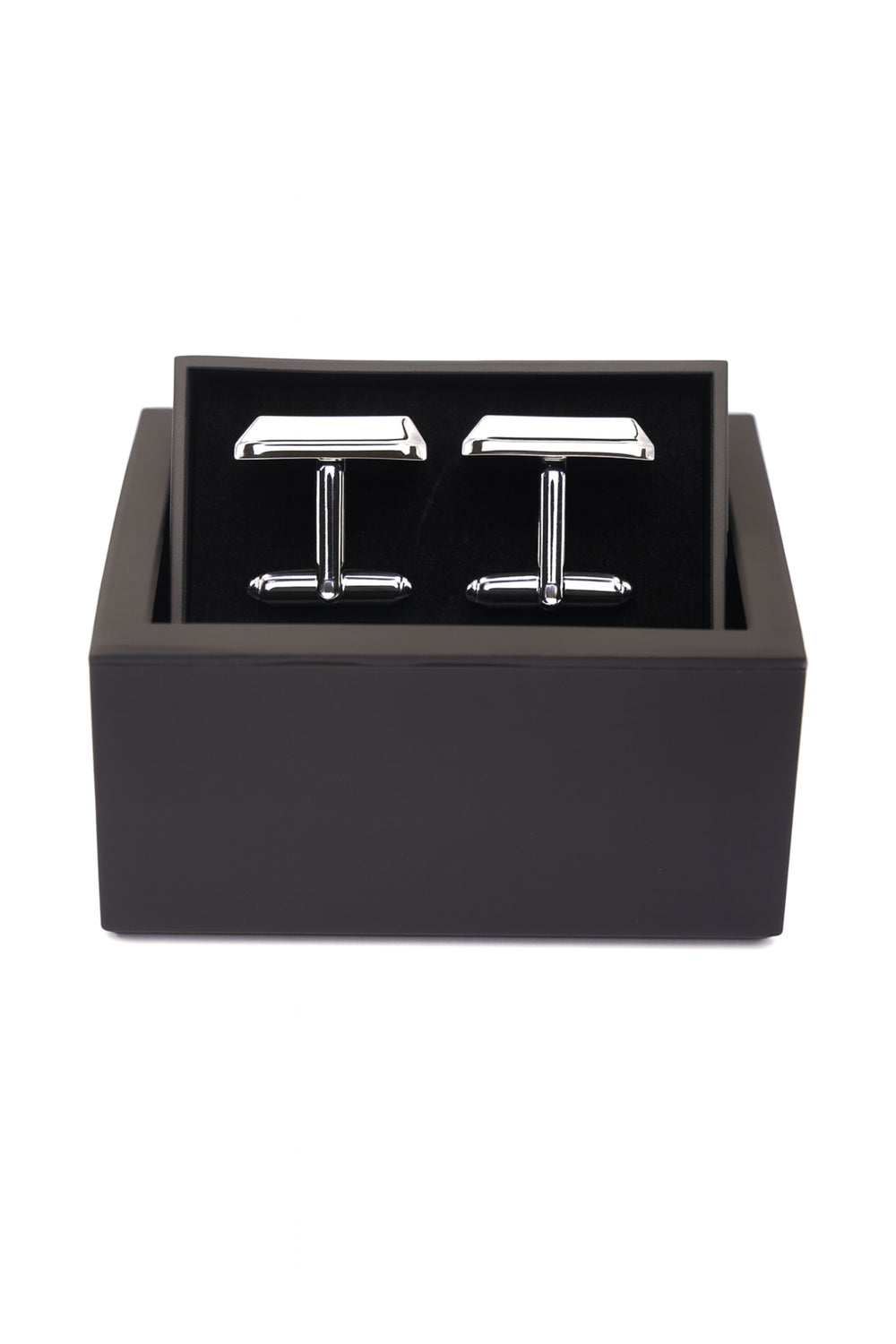 Butoni dreptunghiulari argintii cu finisaj lucios