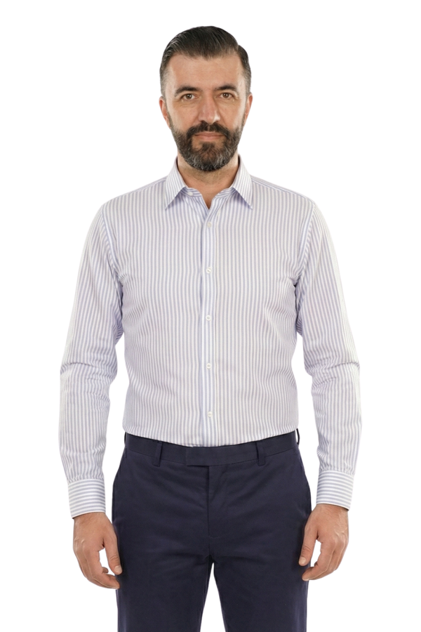 Cămașă Bărbați Alb-Albastru în Dungi – 97% Bumbac